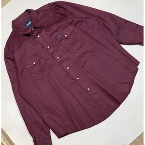 Wrangler Western Pearl Snap‎ Button Shirt Mens 2XL Red Long Sleeve Brushpopper